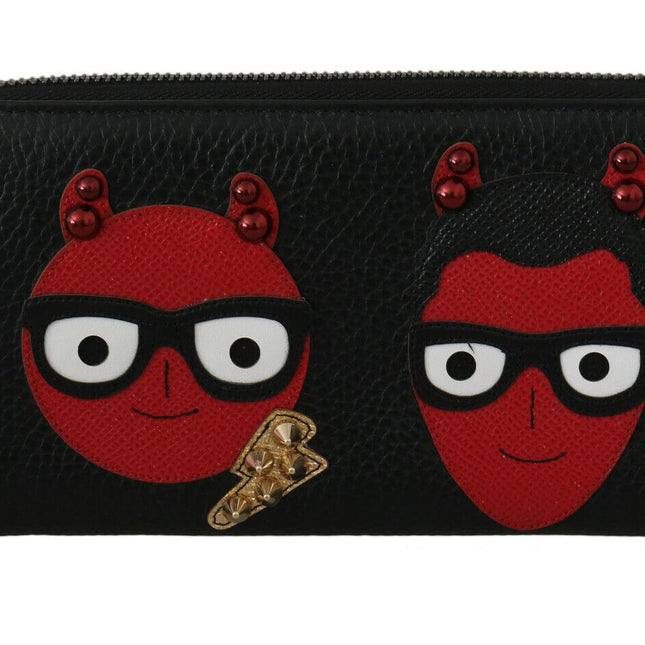 Dolce & Gabbana Black Red Leather #DGFAMILY Zipper Continental Wallet