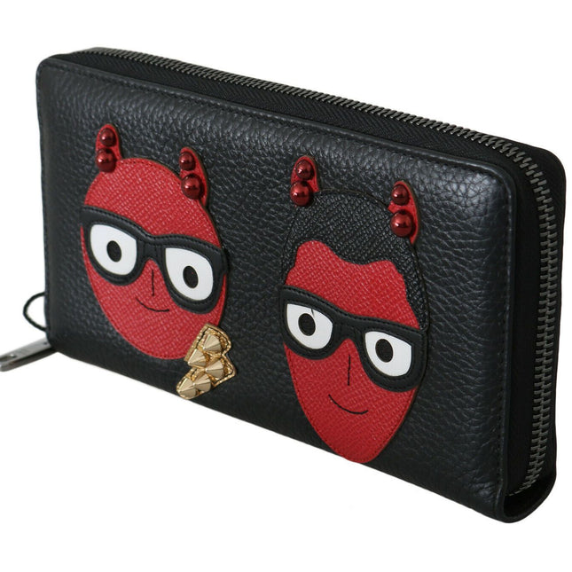 Dolce & Gabbana Black Red Leather #DGFAMILY Zipper Continental Wallet