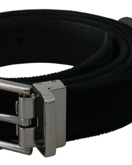 Dolce & Gabbana Black Velvet Leather Silver Buckle Belt