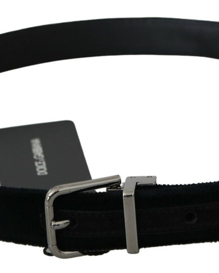 Dolce & Gabbana Black Velvet Leather Silver Buckle Belt