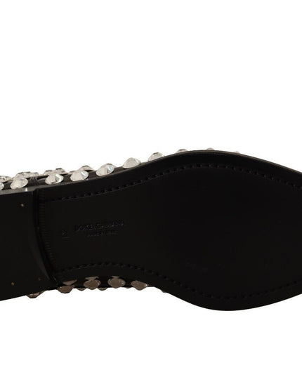 Dolce & Gabbana Black Leather Crystals Lace Up Formal Shoes
