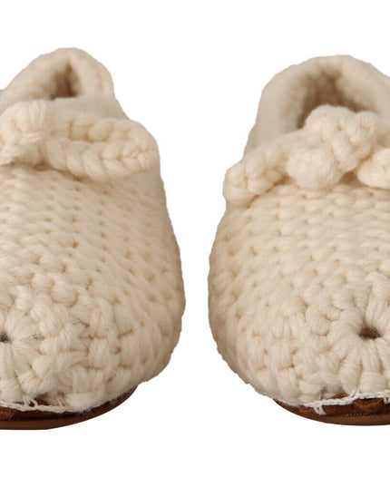 Dolce & Gabbana White Slip On Ballerina Flats Wool Knit Shoes