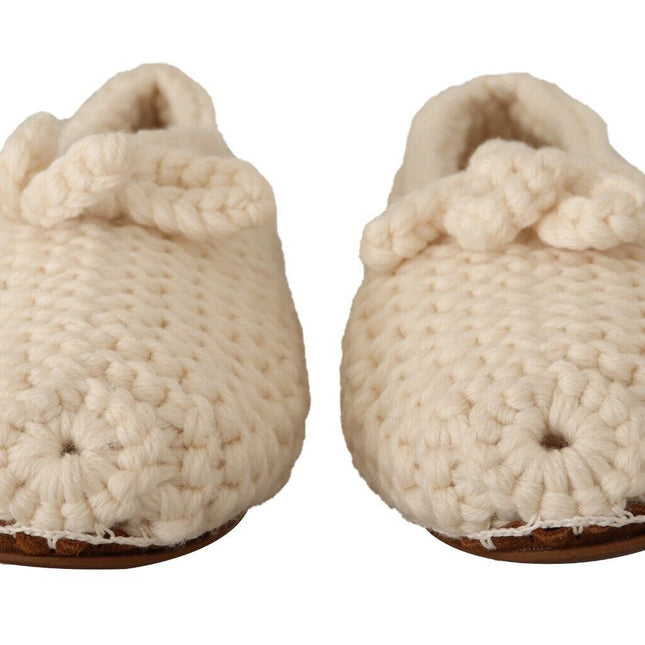 Dolce & Gabbana White Slip On Ballerina Flats Wool Knit Shoes