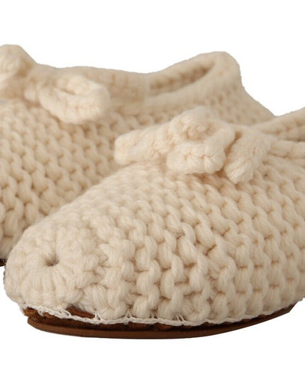 Dolce & Gabbana White Slip On Ballerina Flats Wool Knit Shoes