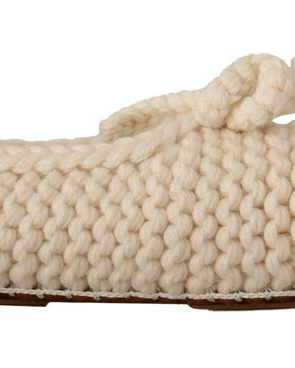 Dolce & Gabbana White Slip On Ballerina Flats Wool Knit Shoes