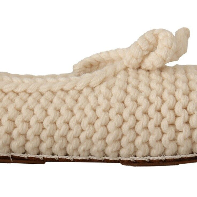 Dolce & Gabbana White Slip On Ballerina Flats Wool Knit Shoes
