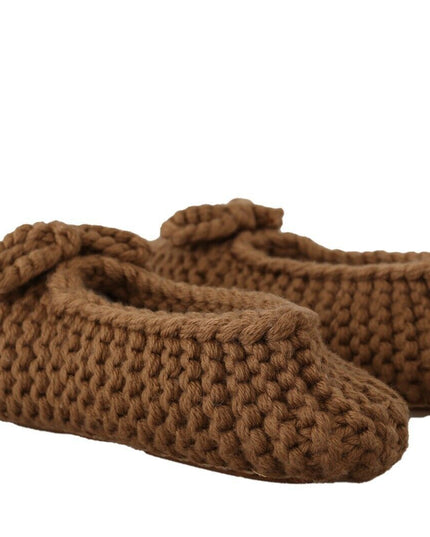 Dolce & Gabbana Brown Slip On Ballerina Flats Wool Knit Shoes