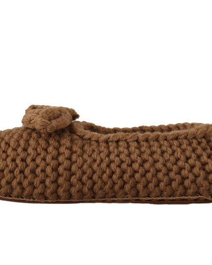 Dolce & Gabbana Brown Slip On Ballerina Flats Wool Knit Shoes