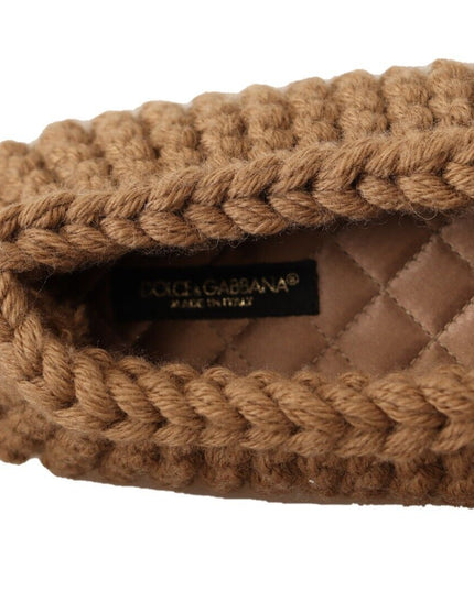 Dolce & Gabbana Brown Slip On Ballerina Flats Wool Knit Shoes