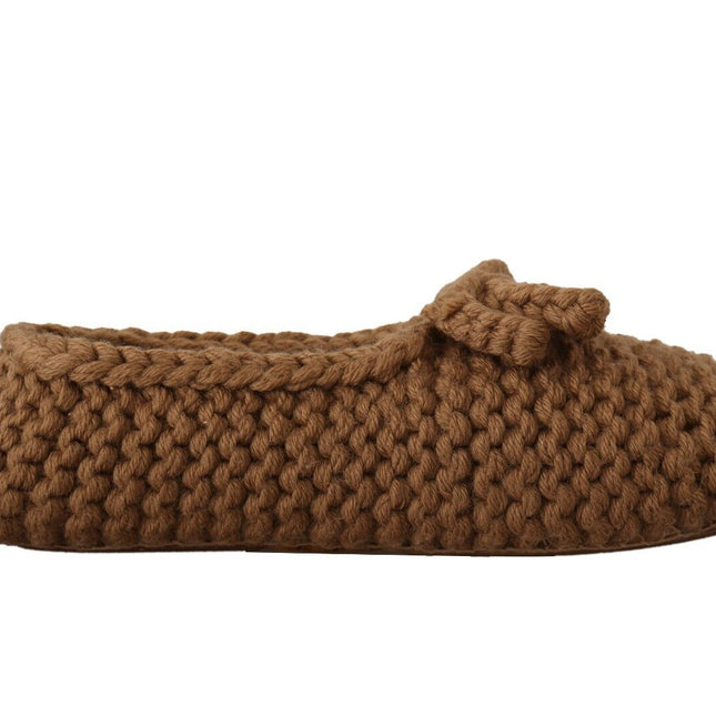 Dolce & Gabbana Brown Slip On Ballerina Flats Wool Knit Shoes