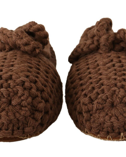 Dolce & Gabbana Brown Slip On Ballerina Flats Wool Knit Shoes