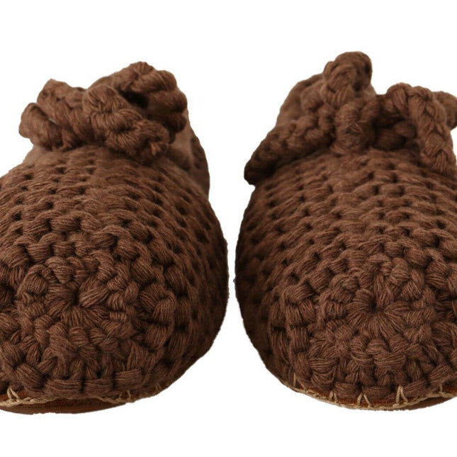 Dolce & Gabbana Brown Slip On Ballerina Flats Wool Knit Shoes