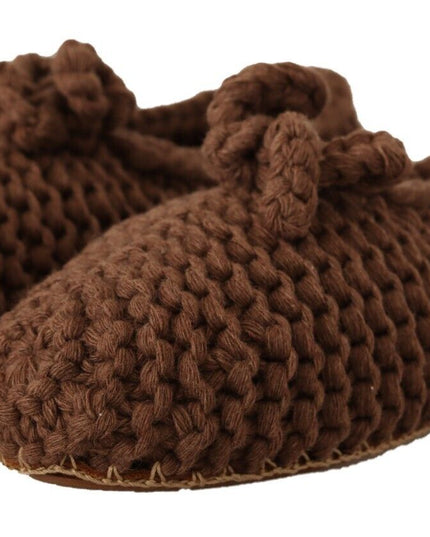 Dolce & Gabbana Brown Slip On Ballerina Flats Wool Knit Shoes