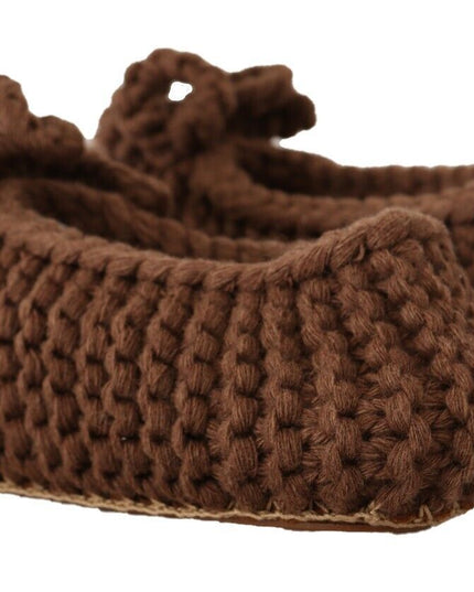 Dolce & Gabbana Brown Slip On Ballerina Flats Wool Knit Shoes