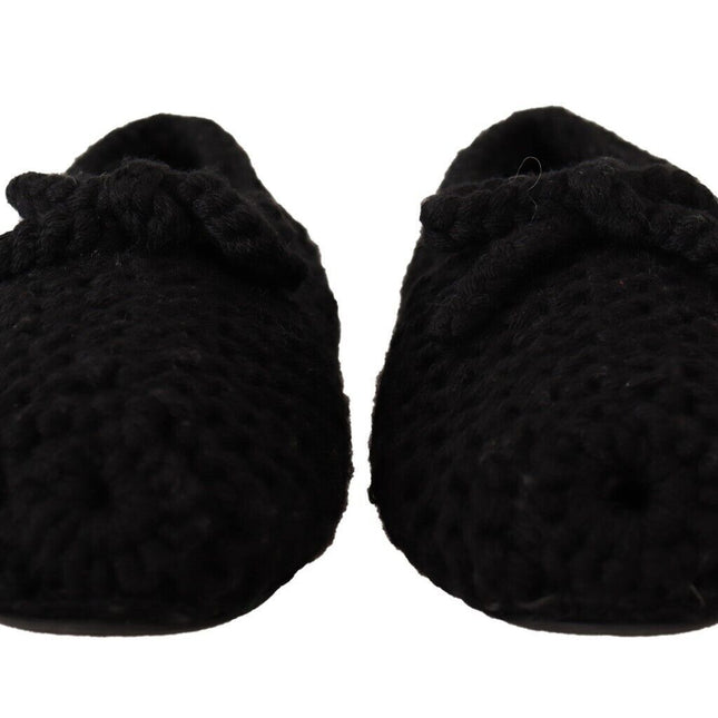 Dolce & Gabbana Black Slip On Ballerina Flats Wool Knit Shoes
