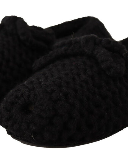 Dolce & Gabbana Black Slip On Ballerina Flats Wool Knit Shoes