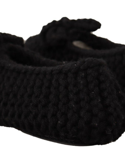 Dolce & Gabbana Black Slip On Ballerina Flats Wool Knit Shoes