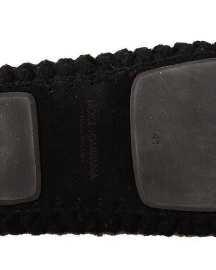 Dolce & Gabbana Black Slip On Ballerina Flats Wool Knit Shoes