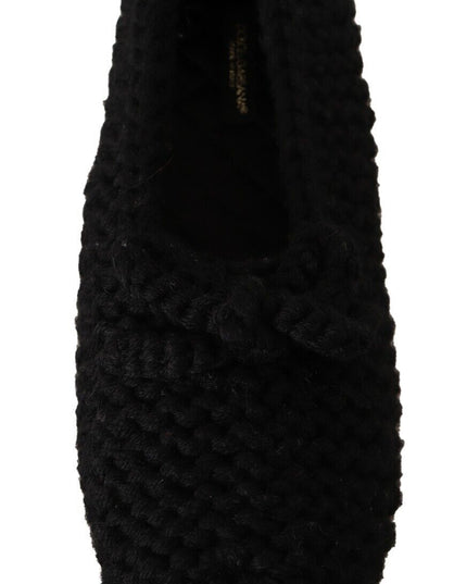 Dolce & Gabbana Black Slip On Ballerina Flats Wool Knit Shoes