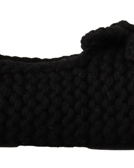 Dolce & Gabbana Black Slip On Ballerina Flats Wool Knit Shoes