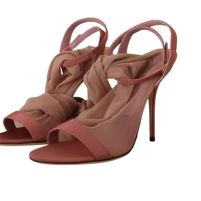 Dolce & Gabbana Pink Tulle Stretch Ankle Strap Sandals Shoes