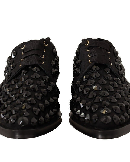 Dolce & Gabbana Black Lace Up Studded Formal Flats Shoes
