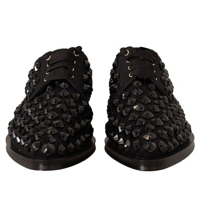 Dolce & Gabbana Black Lace Up Studded Formal Flats Shoes