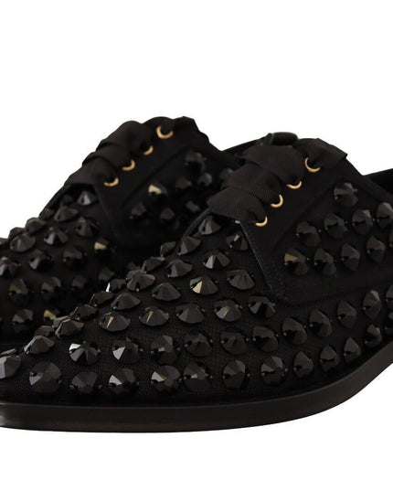 Dolce & Gabbana Black Lace Up Studded Formal Flats Shoes