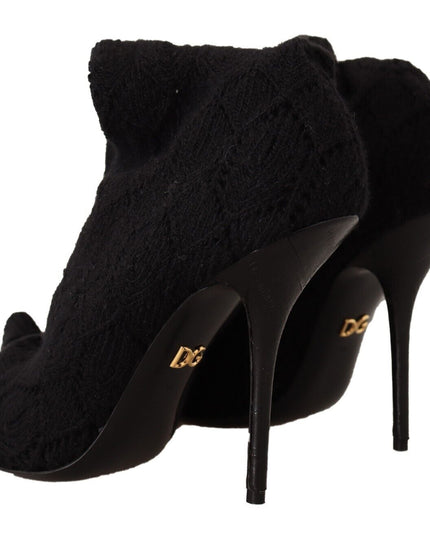 Dolce & Gabbana Black Stretch Socks Knee High Booties Shoes