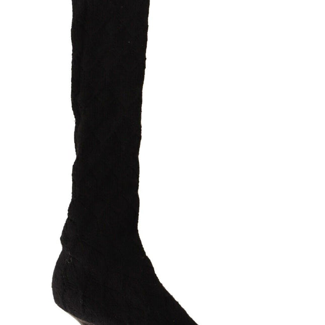 Dolce & Gabbana Black Stretch Socks Knee High Booties Shoes