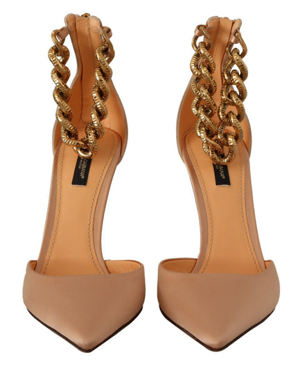 Dolce & Gabbana Beige Ankle Chain Strap High Heels Pumps Shoes