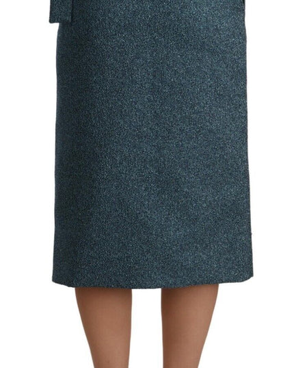 Koonhor Blue High Waist Pencil Straight Wrap Style Skirt