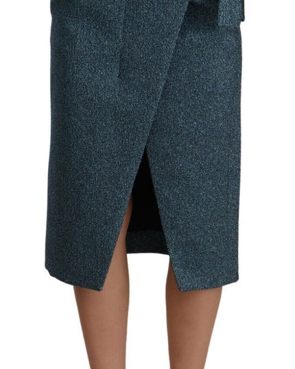 Koonhor Blue High Waist Pencil Straight Wrap Style Skirt
