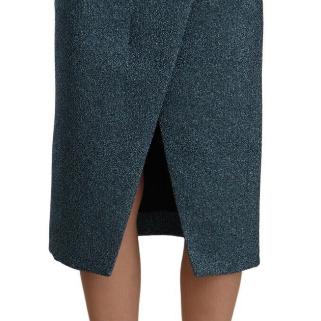 Koonhor Blue High Waist Pencil Straight Wrap Style Skirt