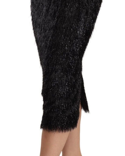 Masha Ma Black Tinsel High Waist Pencil Midi Viscose Skirt