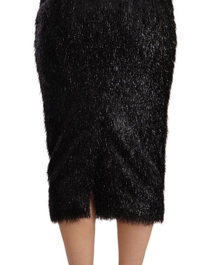 Masha Ma Black Tinsel High Waist Pencil Midi Viscose Skirt