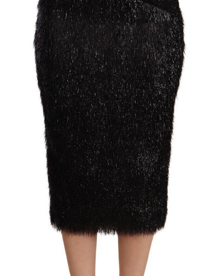 Masha Ma Black Tinsel High Waist Pencil Midi Viscose Skirt