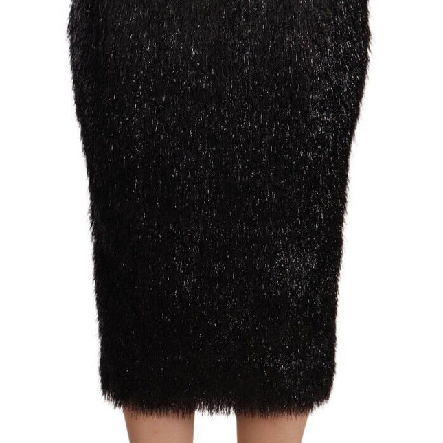 Masha Ma Black Tinsel High Waist Pencil Midi Viscose Skirt