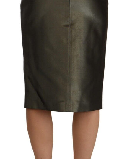 GF Ferre Metallic Gray High Waist Pencil Midi Skirt