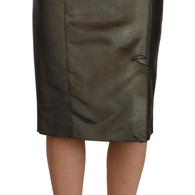 GF Ferre Metallic Gray High Waist Pencil Midi Skirt