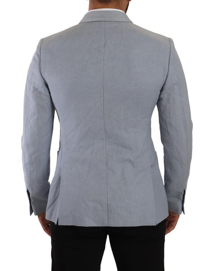 Dolce & Gabbana Blue Cotton Linen Slim Fit Jacket Coat Blazer