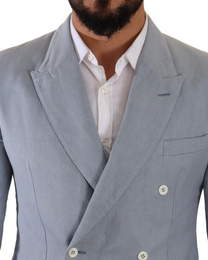Dolce & Gabbana Blue Cotton Linen Slim Fit Jacket Coat Blazer