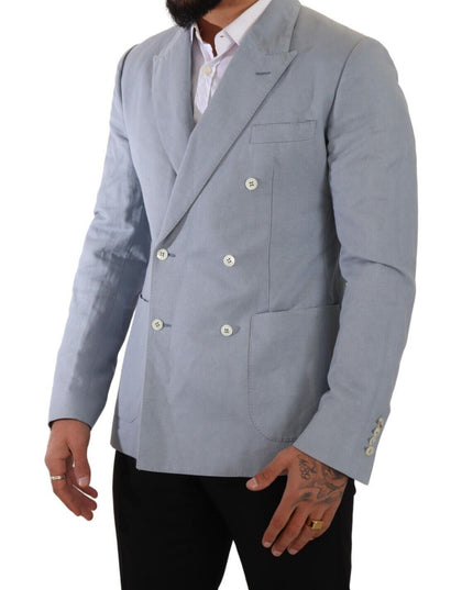 Dolce & Gabbana Blue Cotton Linen Slim Fit Jacket Coat Blazer