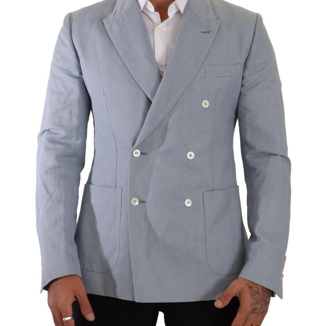 Dolce & Gabbana Blue Cotton Linen Slim Fit Jacket Coat Blazer