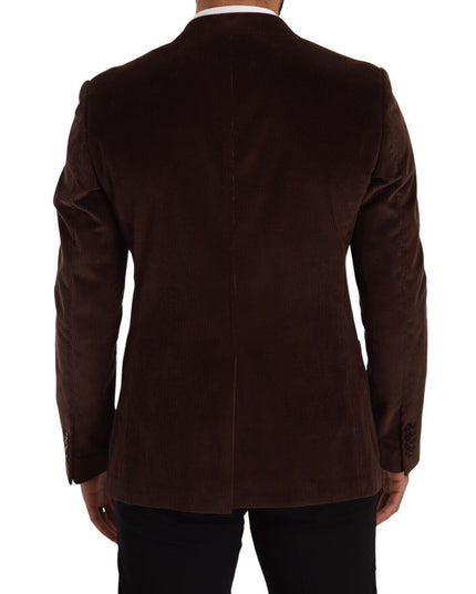 Dolce & Gabbana Brown Corduroy Slim Fit Coat DG Logo Blazer