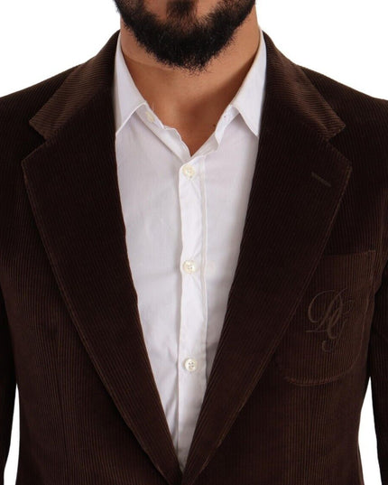Dolce & Gabbana Brown Corduroy Slim Fit Coat DG Logo Blazer