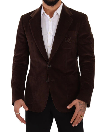 Dolce & Gabbana Brown Corduroy Slim Fit Coat DG Logo Blazer