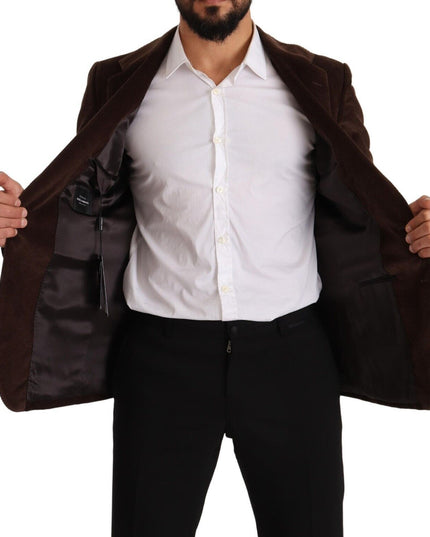 Dolce & Gabbana Brown Corduroy Slim Fit Coat DG Logo Blazer