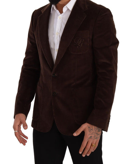 Dolce & Gabbana Brown Corduroy Slim Fit Coat DG Logo Blazer