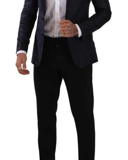 Dolce & Gabbana Blue Floral Jacquard Silk Coat MARTINI Blazer